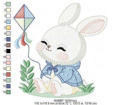 Bunny with Kite embroidery design - Rabbit with coat embroidery designs machine embroidery pattern - Baby boy embroidery - instant download