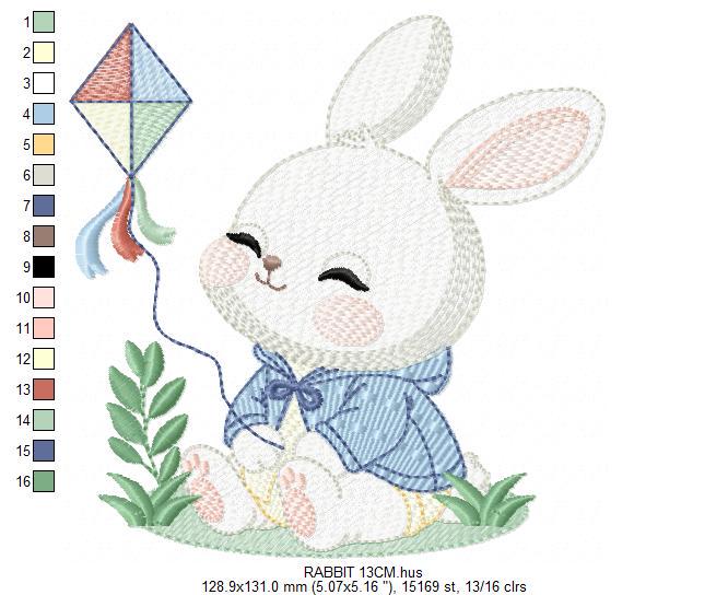 Bunny with Kite embroidery design - Rabbit with coat embroidery designs machine embroidery pattern - Baby boy embroidery - instant download