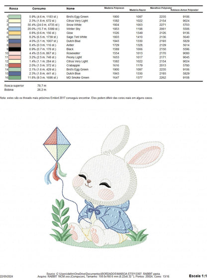 Bunny with Kite embroidery design - Rabbit with coat embroidery designs machine embroidery pattern - Baby boy embroidery - instant download