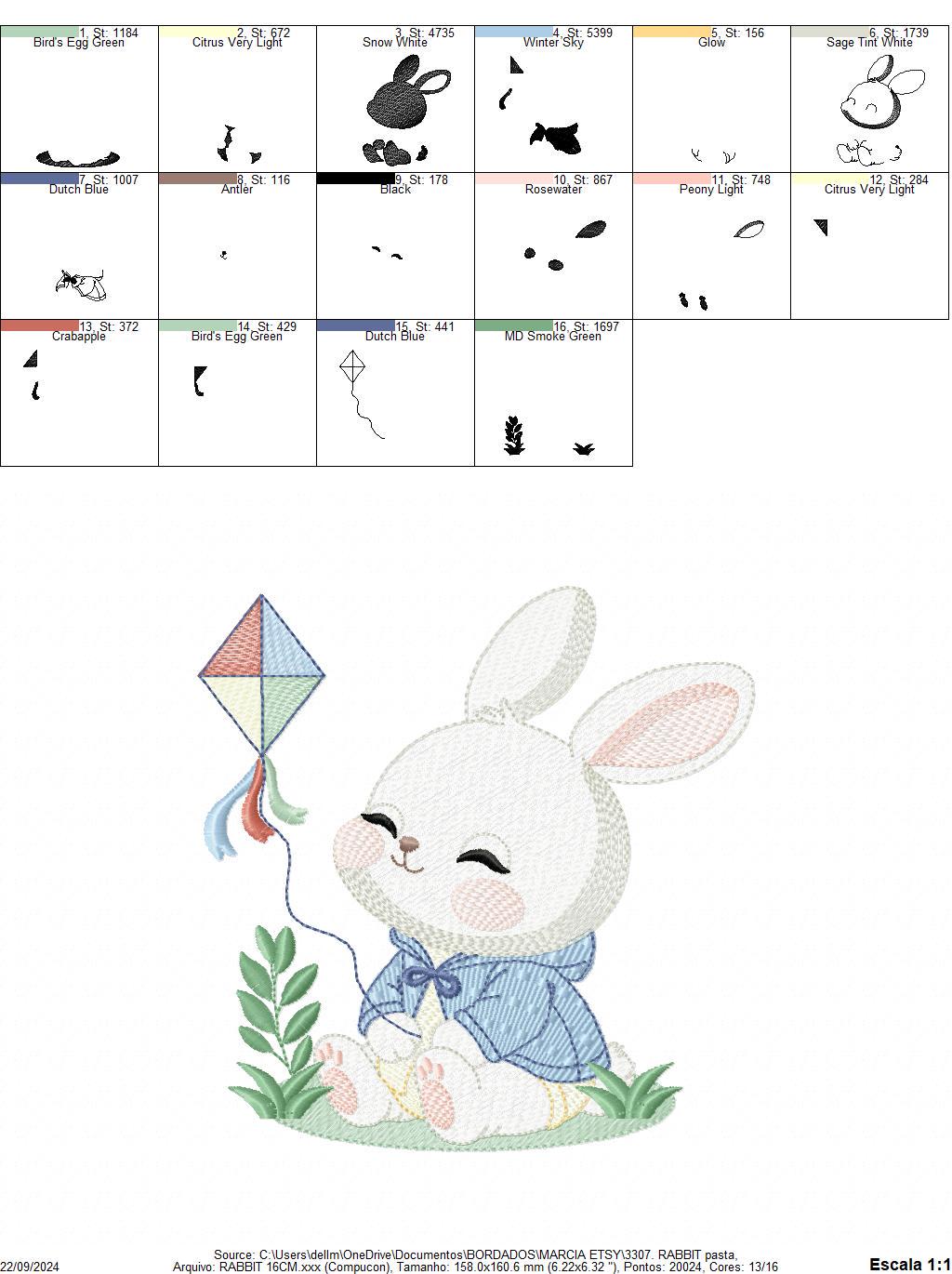 Bunny with Kite embroidery design - Rabbit with coat embroidery designs machine embroidery pattern - Baby boy embroidery - instant download