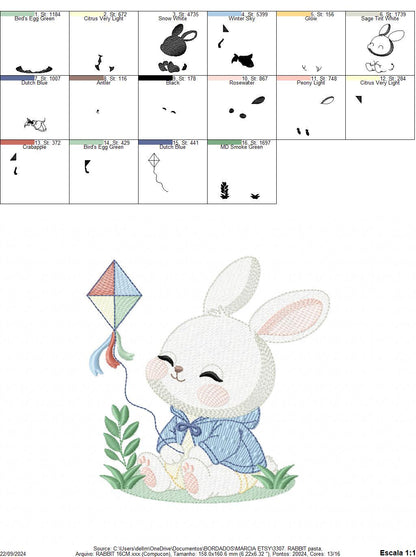 Bunny with Kite embroidery design - Rabbit with coat embroidery designs machine embroidery pattern - Baby boy embroidery - instant download
