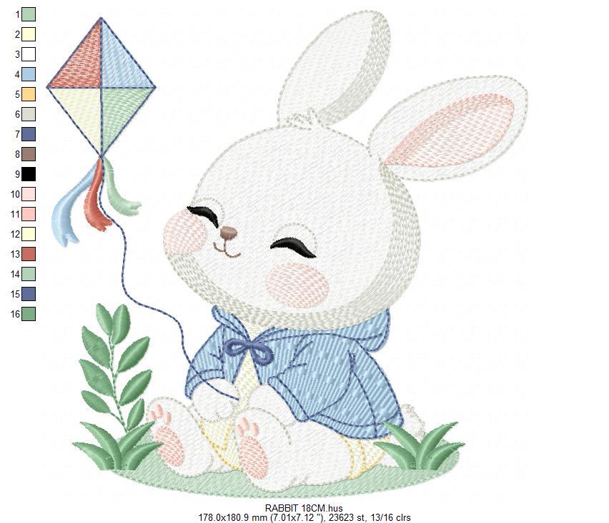 Bunny with Kite embroidery design - Rabbit with coat embroidery designs machine embroidery pattern - Baby boy embroidery - instant download
