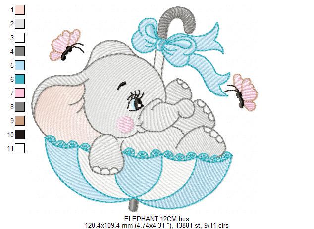 Elephant with umbrella embroidery designs - Animal with butterfly embroidery design machine embroidery pattern - instant download pes jef