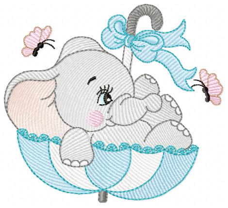 Elephant with umbrella embroidery designs - Animal with butterfly embroidery design machine embroidery pattern - instant download pes jef