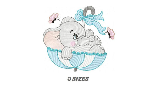 Elephant with umbrella embroidery designs - Animal with butterfly embroidery design machine embroidery pattern - instant download pes jef