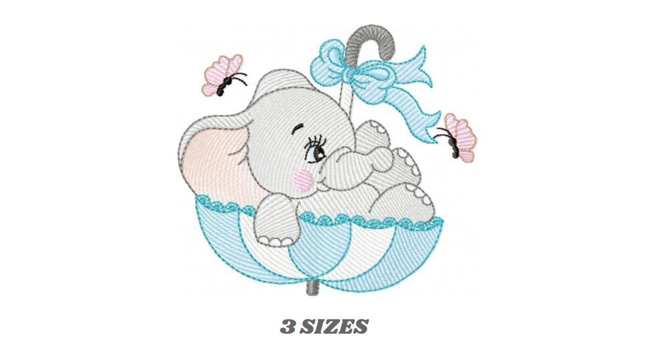 Elephant with umbrella embroidery designs - Animal with butterfly embroidery design machine embroidery pattern - instant download pes jef