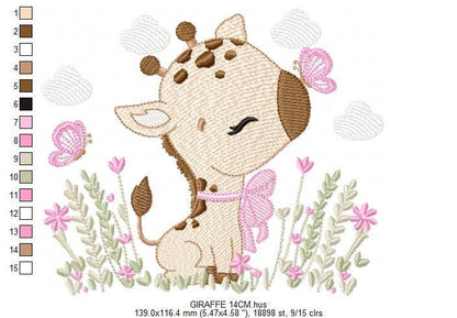Giraffe embroidery design - Safari Animal embroidery designs machine embroidery pattern - Giraffe with flower lace - instant download pes