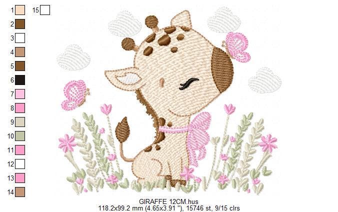 Giraffe embroidery design - Safari Animal embroidery designs machine embroidery pattern - Giraffe with flower lace - instant download pes