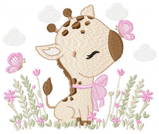 Giraffe embroidery design - Safari Animal embroidery designs machine embroidery pattern - Giraffe with flower lace - instant download pes
