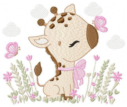Giraffe embroidery design - Safari Animal embroidery designs machine embroidery pattern - Giraffe with flower lace - instant download pes