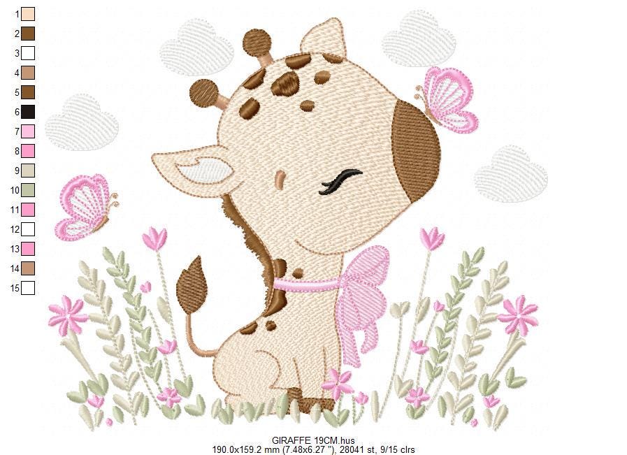 Giraffe embroidery design - Safari Animal embroidery designs machine embroidery pattern - Giraffe with flower lace - instant download pes