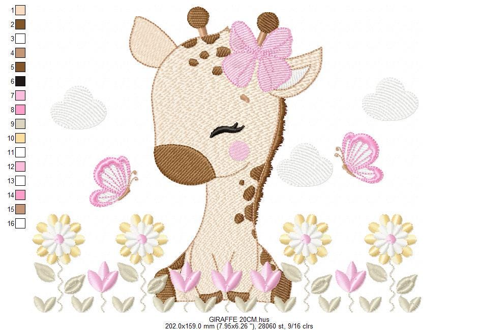 Giraffe embroidery design - Safari Animal embroidery designs machine embroidery pattern - Giraffe with flower lace - instant download pes