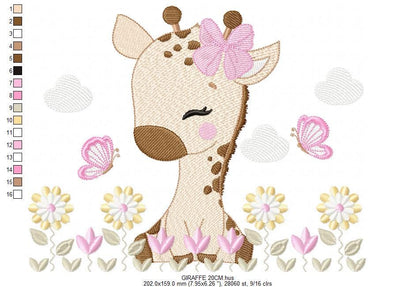 Giraffe embroidery design - Safari Animal embroidery designs machine embroidery pattern - Giraffe with flower lace - instant download pes