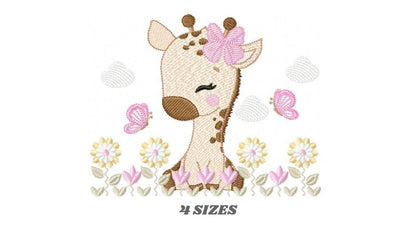 Giraffe embroidery design - Safari Animal embroidery designs machine embroidery pattern - Giraffe with flower lace - instant download pes