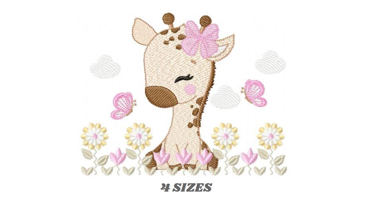 Giraffe embroidery design - Safari Animal embroidery designs machine embroidery pattern - Giraffe with flower lace - instant download pes