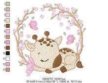 Load image into Gallery viewer, Giraffe embroidery design - Safari Animal embroidery designs machine embroidery pattern - Giraffe with flower frame embroidery - download
