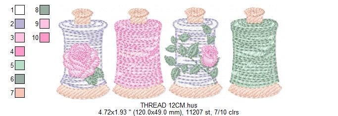 Thread with flowers embroidery design - Sewing Threads machine embroidery pattern - Sewing Crafts file - Instant digital download pes jef dst