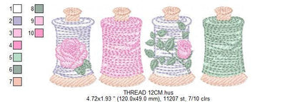 Thread with flowers embroidery design - Sewing Threads machine embroidery pattern - Sewing Crafts file - Instant digital download pes jef dst