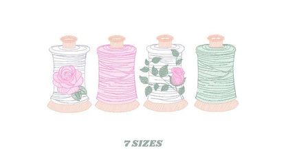 Thread with flowers embroidery design - Sewing Threads machine embroidery pattern - Sewing Crafts file - Instant digital download pes jef dst