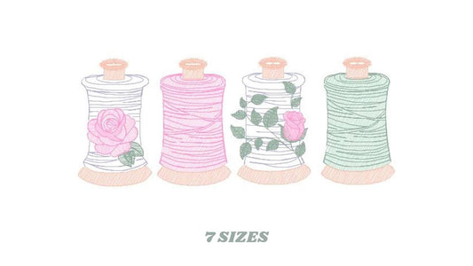 Thread with flowers embroidery design - Sewing Threads machine embroidery pattern - Sewing Crafts file - Instant digital download pes jef dst