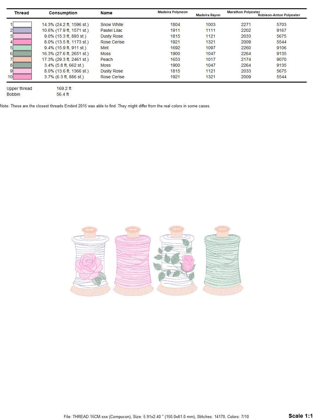 Thread with flowers embroidery design - Sewing Threads machine embroidery pattern - Sewing Crafts file - Instant digital download pes jef dst