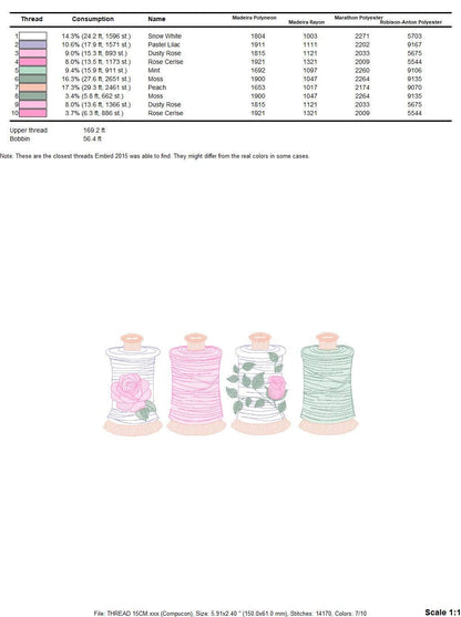 Thread with flowers embroidery design - Sewing Threads machine embroidery pattern - Sewing Crafts file - Instant digital download pes jef dst