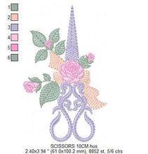 Carica l&#39;immagine nel visualizzatore di Gallery, Scissors with flowers and Frame embroidery designs - Scissors embroidery design machine embroidery pattern - Sewing embroidery download pes
