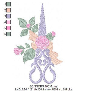 Scissors with flowers and Frame embroidery designs - Scissors embroidery design machine embroidery pattern - Sewing embroidery download pes