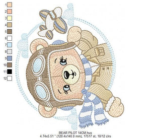 Pilot Bear embroidery designs - Plane embroidery design machine embroidery pattern - Aviator Teddy bear embroidery file - instant download