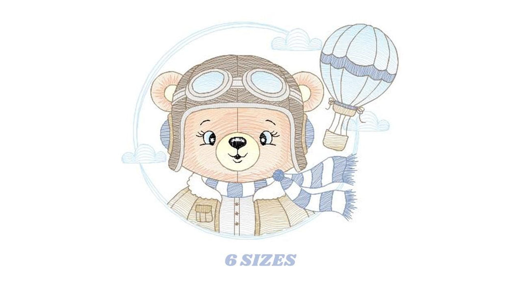 Pilot Bear embroidery designs - Balloon embroidery design machine embroidery pattern - Aviator Teddy bear embroidery file - instant download