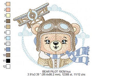 Load image into Gallery viewer, Pilot Bear embroidery designs - Plane embroidery design machine embroidery pattern - Aviator Teddy bear embroidery file - instant download
