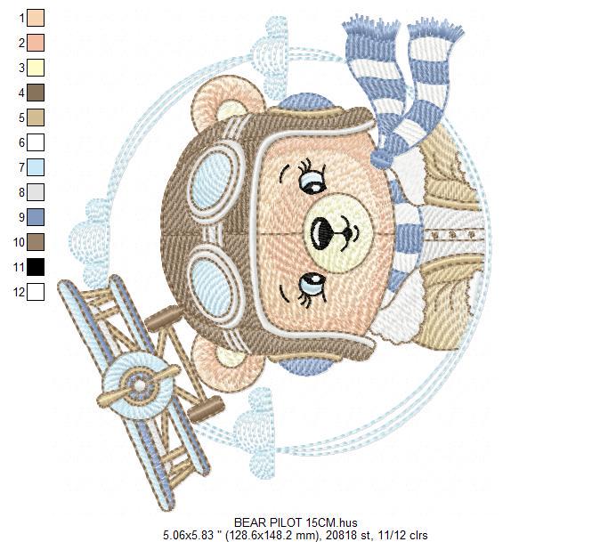 Pilot Bear embroidery designs - Plane embroidery design machine embroidery pattern - Aviator Teddy bear embroidery file - instant download