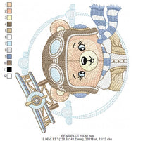 Charger l&#39;image dans la galerie, Pilot Bear embroidery designs - Plane embroidery design machine embroidery pattern - Aviator Teddy bear embroidery file - instant download
