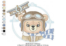 Load image into Gallery viewer, Pilot Bear embroidery designs - Plane embroidery design machine embroidery pattern - Aviator Teddy bear embroidery file - instant download
