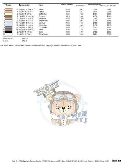 Pilot Bear embroidery designs - Plane embroidery design machine embroidery pattern - Aviator Teddy bear embroidery file - instant download