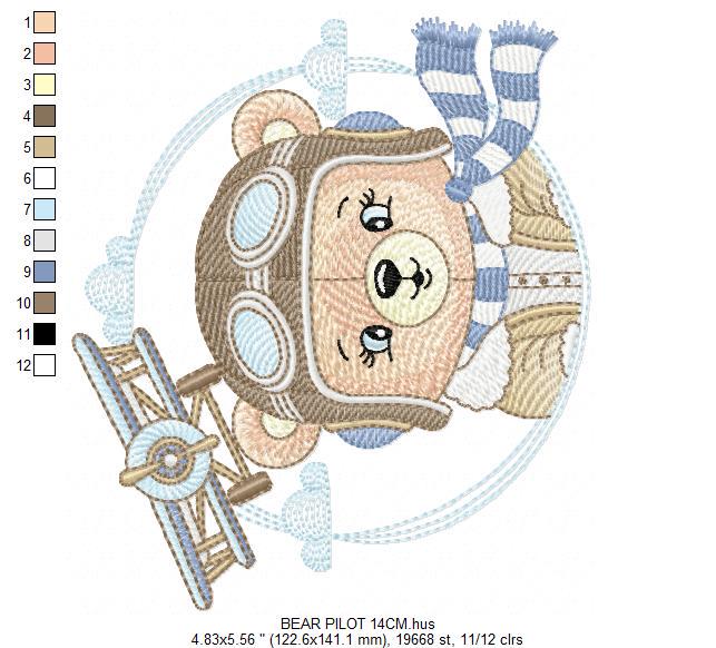 Pilot Bear embroidery designs - Plane embroidery design machine embroidery pattern - Aviator Teddy bear embroidery file - instant download