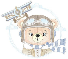 Cargar imagen en el visor de la galería, Pilot Bear embroidery designs - Plane embroidery design machine embroidery pattern - Aviator Teddy bear embroidery file - instant download
