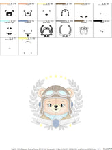 Load image into Gallery viewer, Pilot Bear frame embroidery designs - Aviator Teddy Bear with googles laurel embroidery design machine embroidery pattern - instant download
