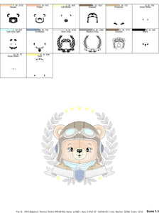 Pilot Bear frame embroidery designs - Aviator Teddy Bear with googles laurel embroidery design machine embroidery pattern - instant download