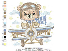 Charger l&#39;image dans la galerie, Pilot Bear embroidery designs - Plane embroidery design machine embroidery pattern - Aviator Teddy Bear embroidery file - instant download
