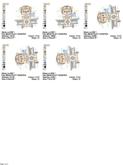 Pilot Bear embroidery designs - Plane embroidery design machine embroidery pattern - Aviator Teddy Bear embroidery file - instant download
