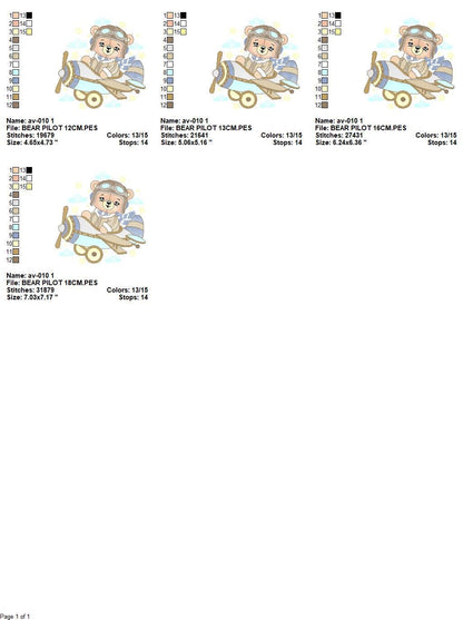 Pilot Bear embroidery designs - Plane embroidery design machine embroidery pattern - Aviator Teddy Bear embroidery file - instant download