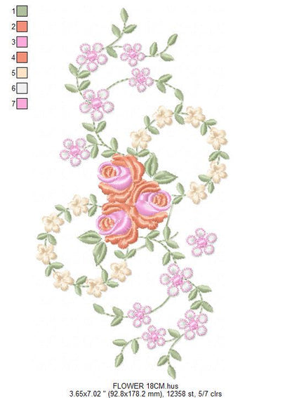 Flowers embroidery designs - Kitchen Towel embroidery design machine embroidery pattern - Rose embroidery file - instant digital download
