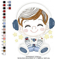 Laden Sie das Bild in den Galerie-Viewer, Astronaut with stars applique embroidery designs - Baby Boy in Space embroidery design machine embroidery pattern - instant download pes jef
