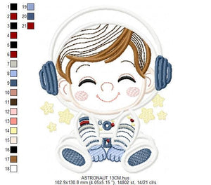 Astronaut with stars applique embroidery designs - Baby Boy in Space embroidery design machine embroidery pattern - instant download pes jef