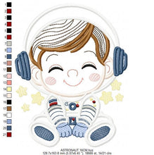 Laden Sie das Bild in den Galerie-Viewer, Astronaut with stars applique embroidery designs - Baby Boy in Space embroidery design machine embroidery pattern - instant download pes jef
