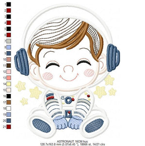 Astronaut with stars applique embroidery designs - Baby Boy in Space embroidery design machine embroidery pattern - instant download pes jef