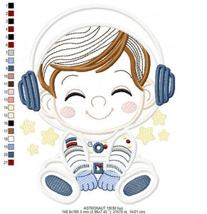 Astronaut with stars applique embroidery designs - Baby Boy in Space embroidery design machine embroidery pattern - instant download pes jef