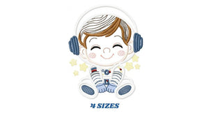 Astronaut with stars applique embroidery designs - Baby Boy in Space embroidery design machine embroidery pattern - instant download pes jef