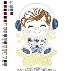 Astronaut with stars applique embroidery designs - Baby Boy at space embroidery design machine embroidery pattern - Instant download pes jef